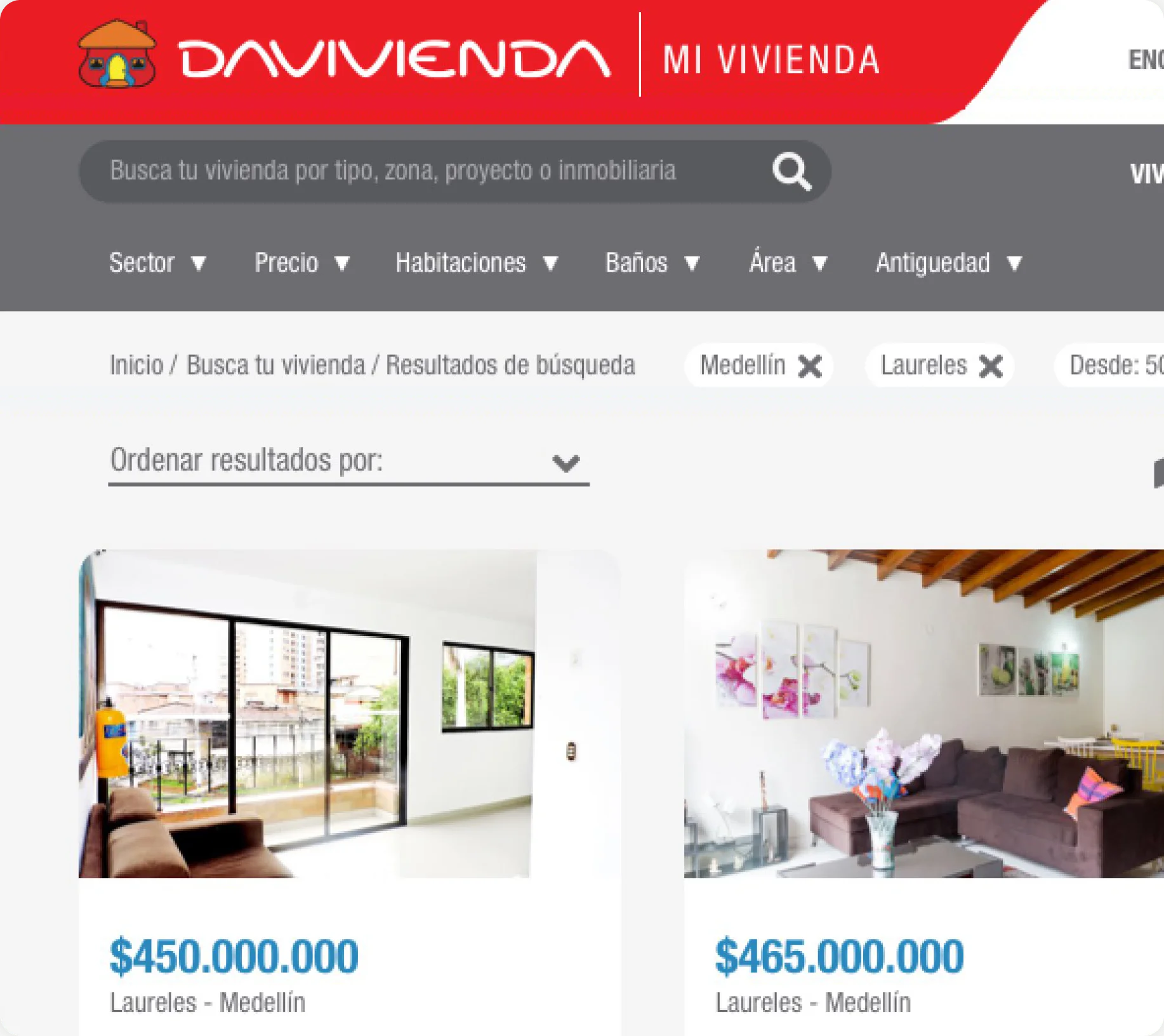 Davivienda MyHouse website page