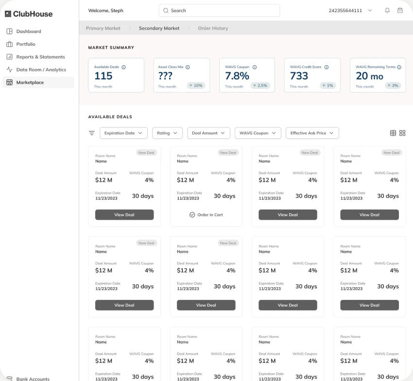 Wireframe: marketplace overview