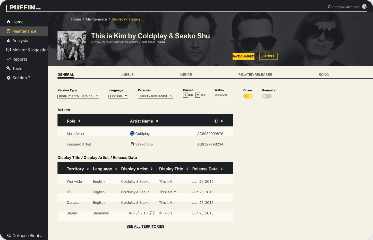 Internal portal: results table