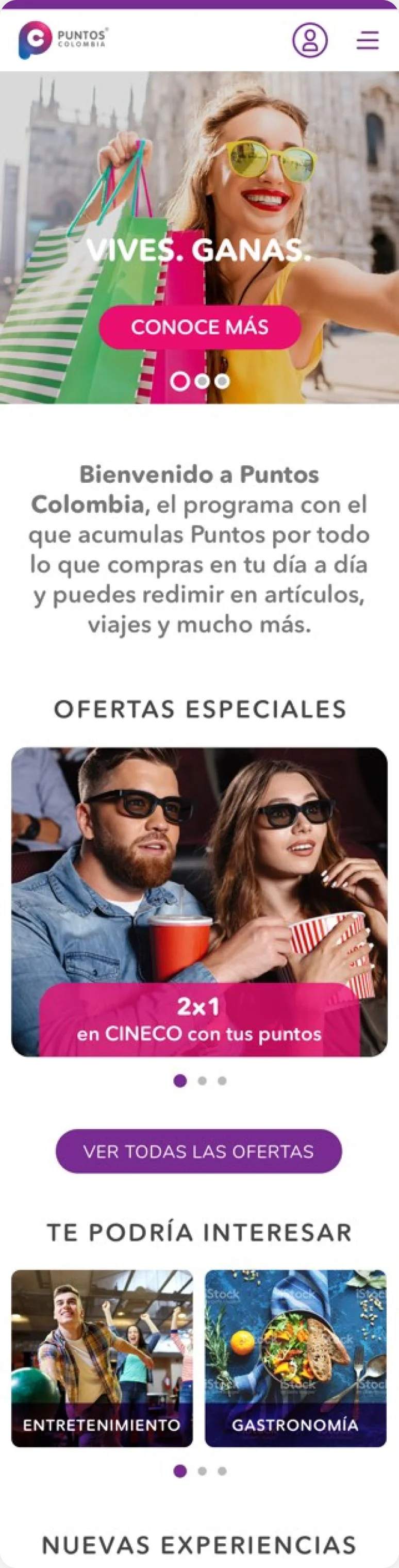 Puntos Colombia website on mobile