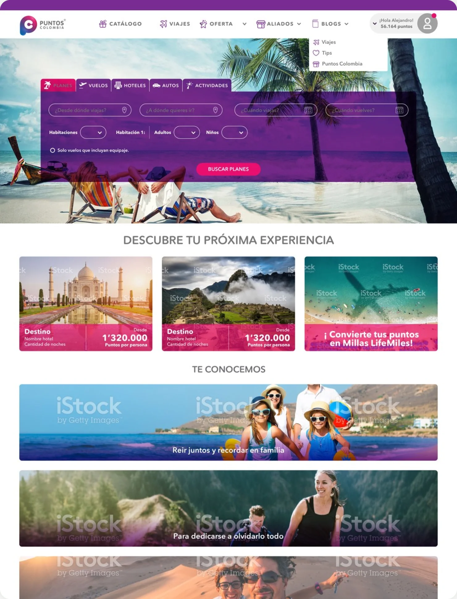 Puntos Colombia website page