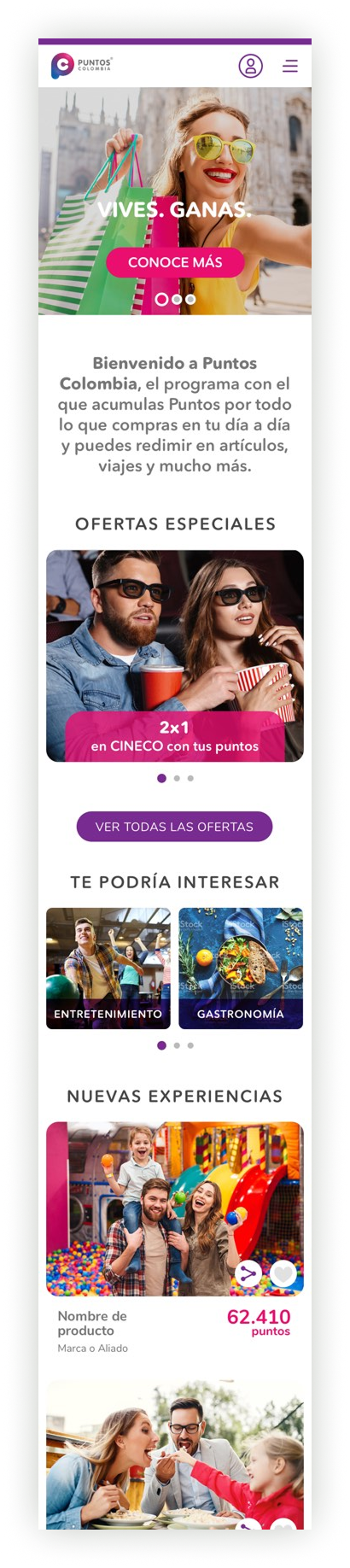 Puntos Colombia — pantalla